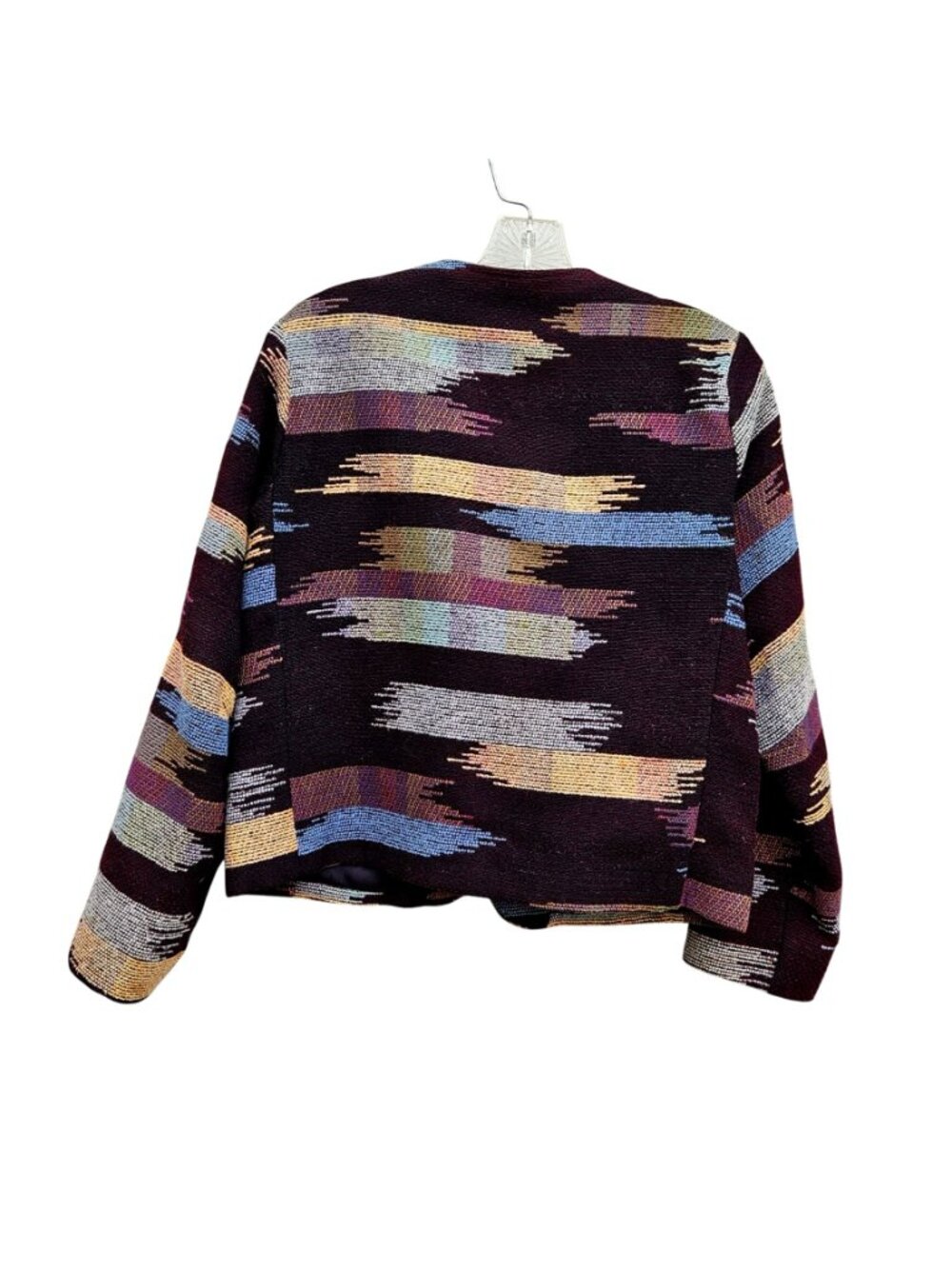 Vintage Art to Wear Woven Wool Jacket Abstract Ikat Stripe Boxy Lined Small - Picture 5 of 13